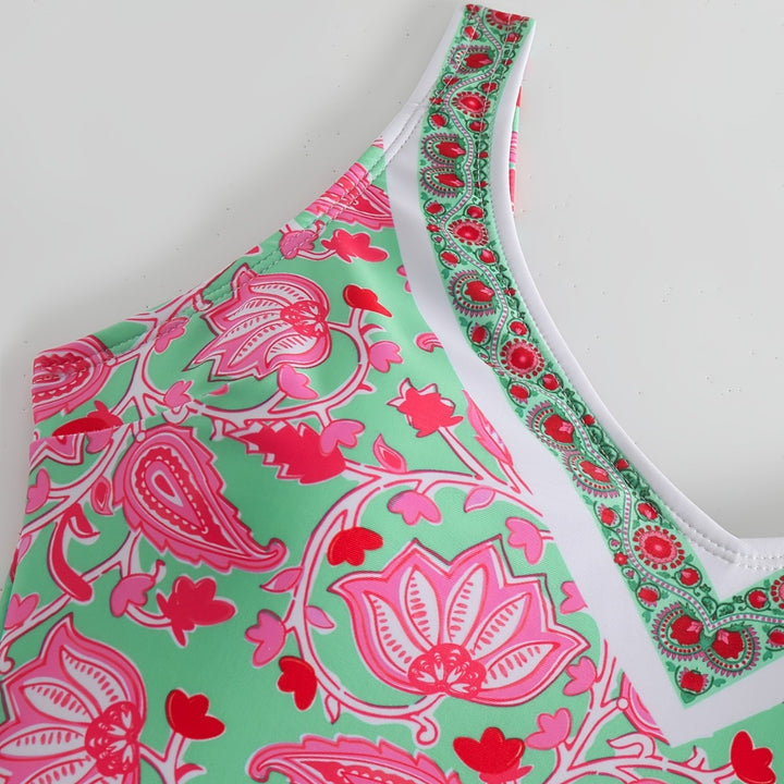 Damen Einteiliger Badeanzug mit floralem Design und modischen Trägern Echo Archiv