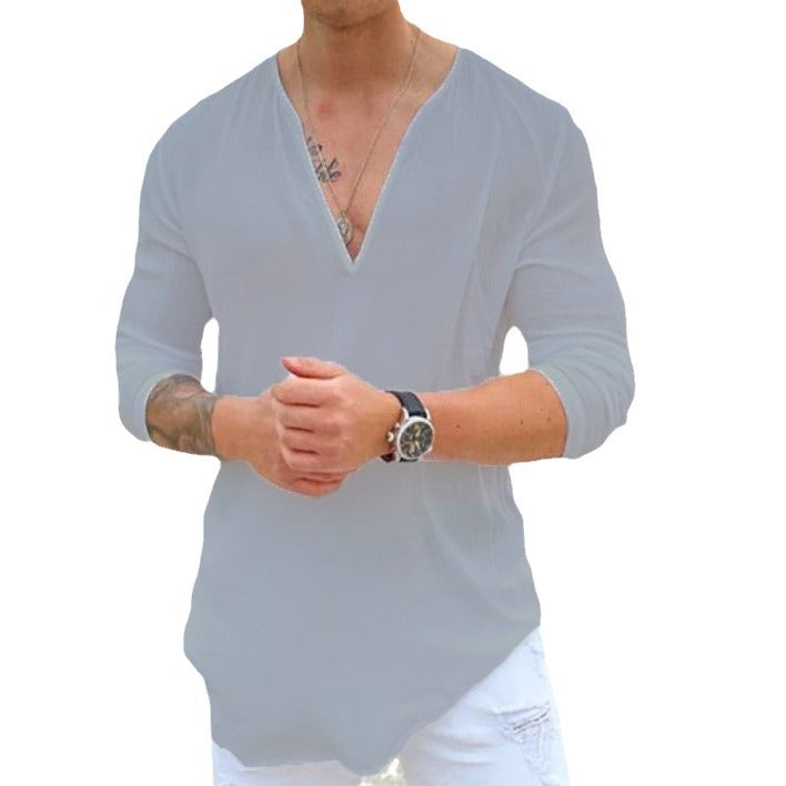 Herren V-Neck Langarmshirt aus leichtem Stoff Echoarchiv