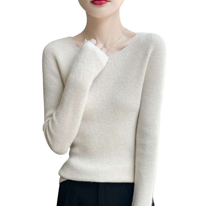 Damen Taillierter Rundhals-Pullover aus fein gerippter Kaschmir‑Optik Echoarchiv