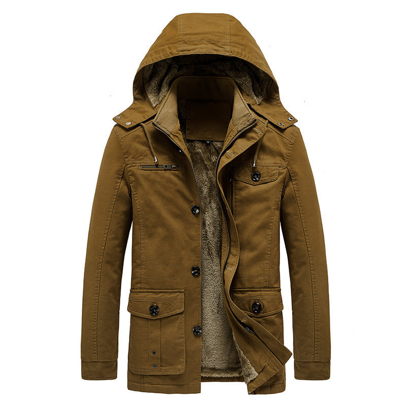 Herren gefütterter Kapuzenparka im Canvas‑Look mit Teddyfutter und Multifunktions‑Taschen Echoarchiv