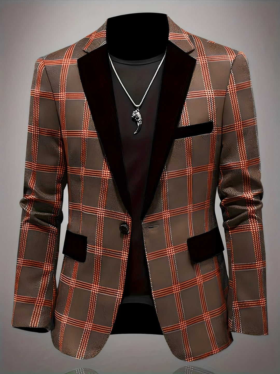 Herren Eleganter Karoblazer mit samtigem Revers Echoarchiv
