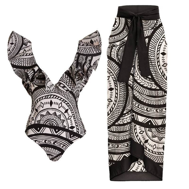 Damen Einteiliges Badeoutfit mit voluminösen Rüschendetails Echo Archiv