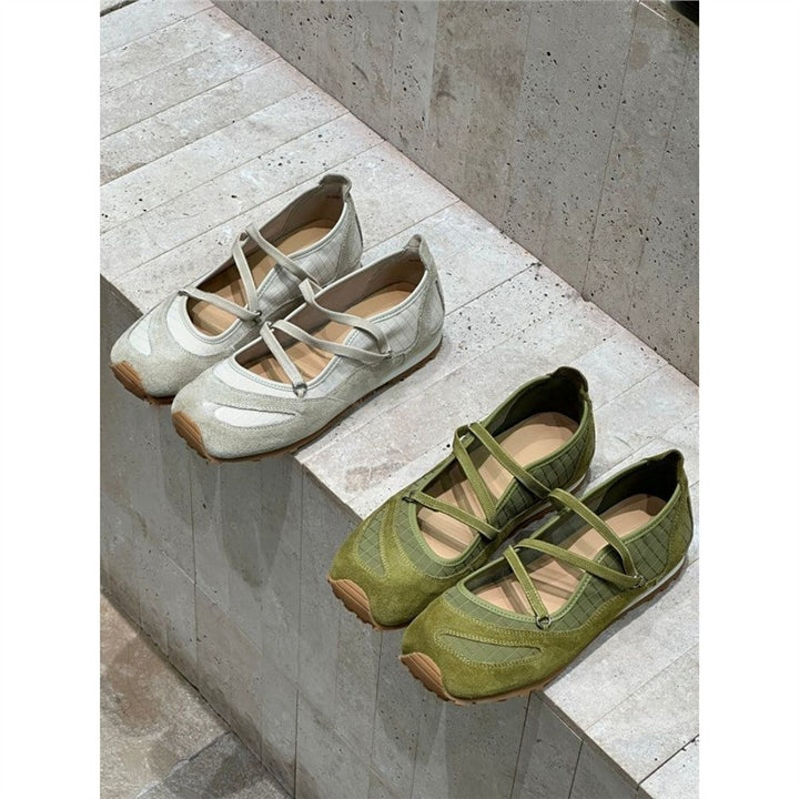 Damen Ballerina-Slipper mit Kreuzriemchen, Wildleder- und Krokostruktur – Lioré