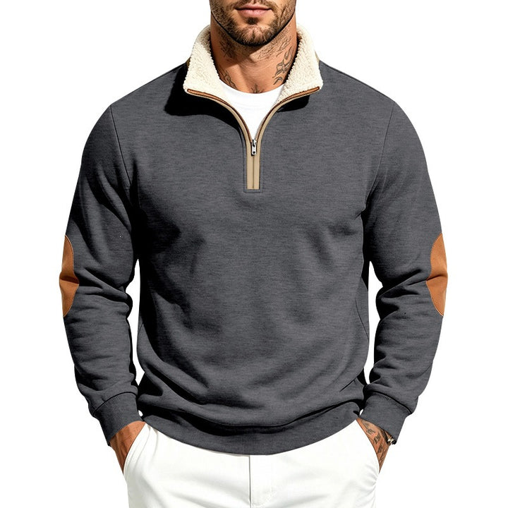 Herren Thermo-Fleece-Halbzippullover mit Teddy-Kragen und Kontrast-Ellbogenpatches Echoarchiv