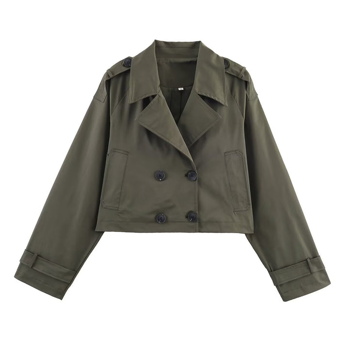 Damen Kurzgeschnittene Trenchjacke im Boxy‑Schnitt mit Doppelreiher und Schulterriegeln Echo Archiv
