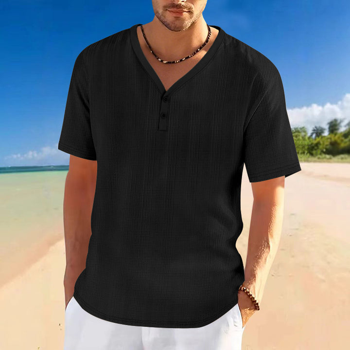 Herren lässiges Kurzarm-Henley-Shirt mit strukturierter Oberfläche Echoarchiv