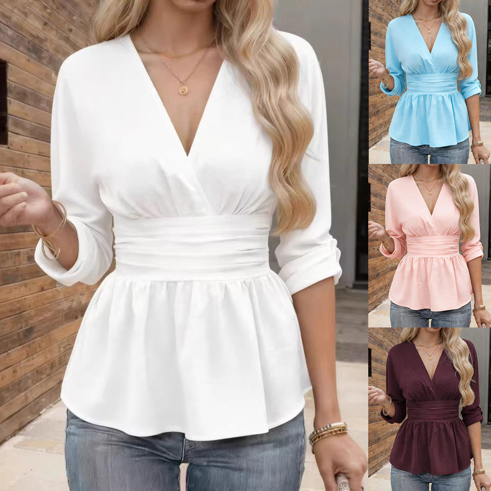 Damen V-Ausschnitt Bluse mit tailliertem Schnitt Echo Archiv
