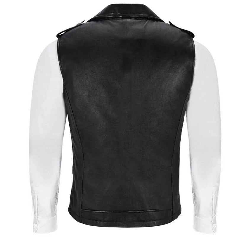 Herren Biker-Lederweste mit asymmetrischem Reißverschluss und praktischen Taschen Echoarchiv