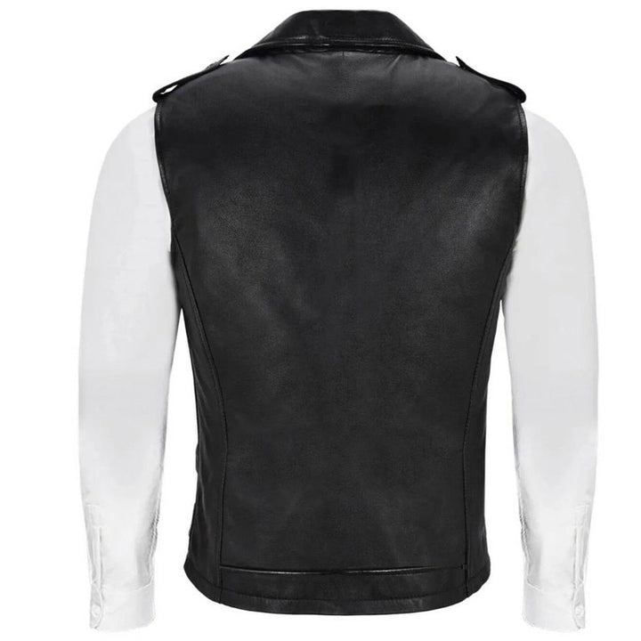 Herren Biker-Lederweste mit asymmetrischem Reißverschluss und praktischen Taschen Echoarchiv
