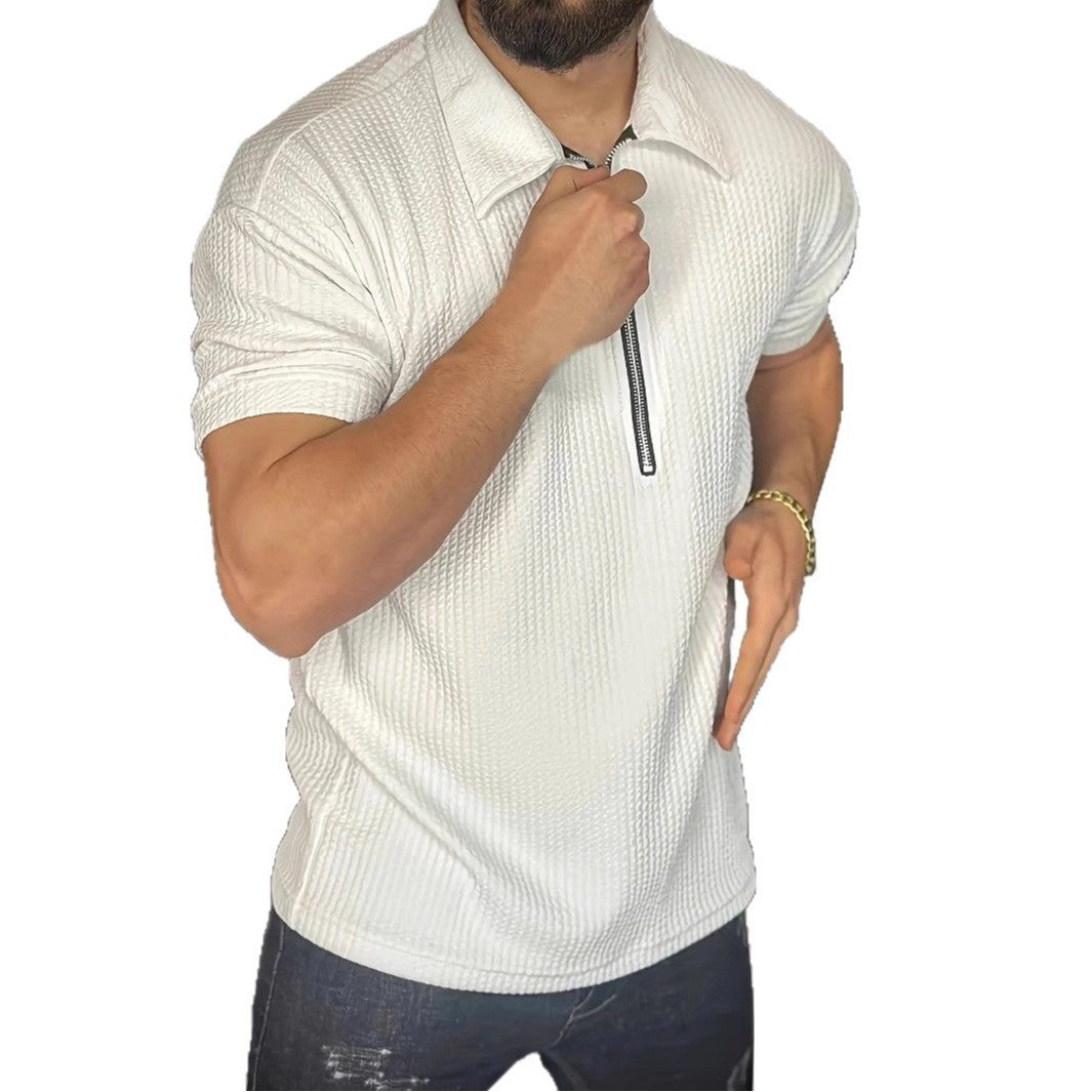 Herren Kurzarmpullover mit strukturiertem Design und modernem Reißverschluss Echoarchiv