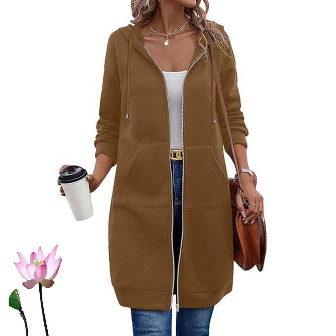 Damen Langer Kapuzenmantel mit Taschen – Montévia