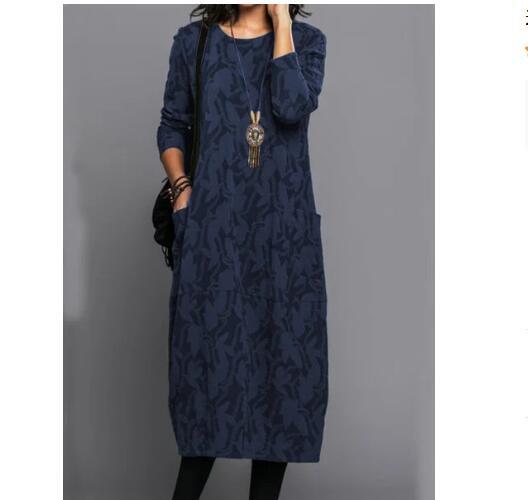 Damen nan locker geschnittenes Midikleid aus Feinstrick mit Ton-in-Ton-Jacquard, Rundhalsausschnitt und seitlichen Eingrifftaschen Echo Archiv