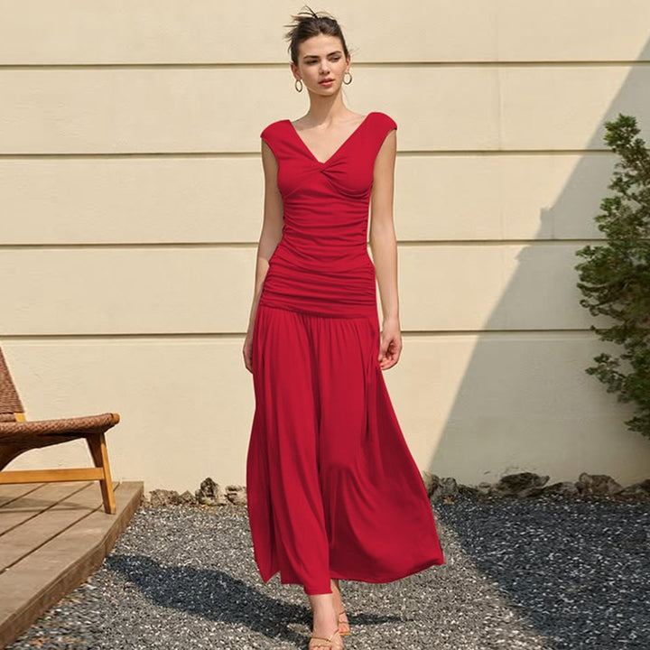 Damen Fließendes Maxikleid mit Raffungen und V-Ausschnitt Echo Archiv