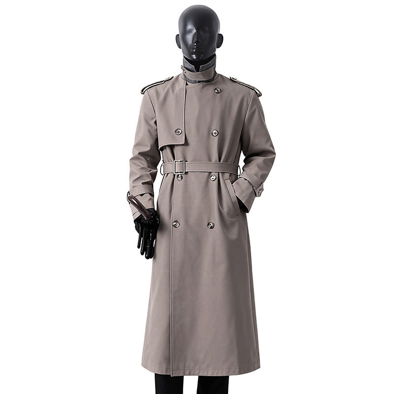 Herren Zeitloser Maxilanger Trenchcoat im Military-Stil mit Sturmklappe und Taillengürtel Echoarchiv