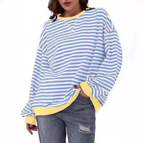 Damen Gestreifter Oversize Pullover mit Kontrastbündchen Echoarchiv