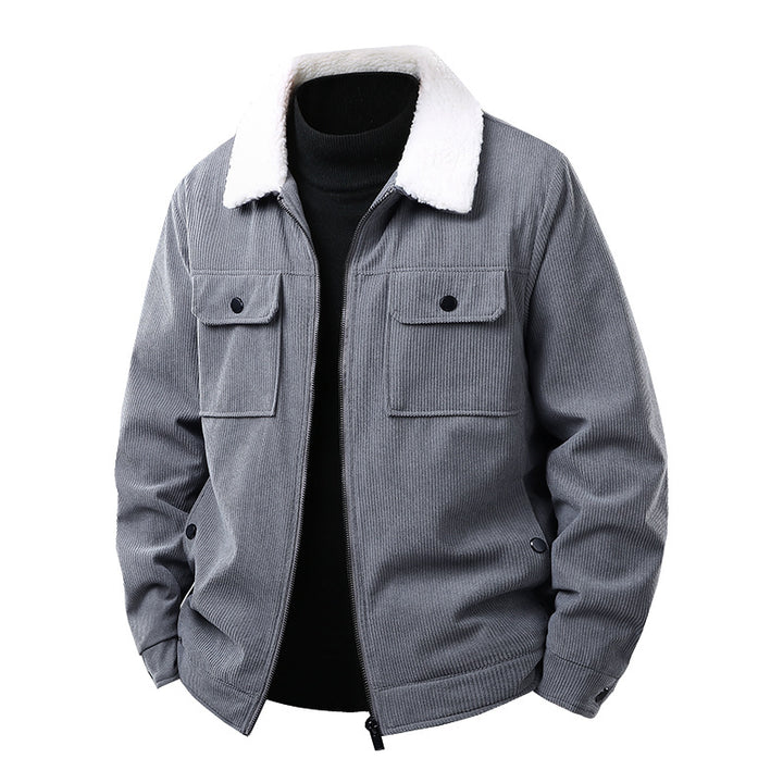 Herren Kord-Workjacke mit Sherpa-Kragen, verdecktem Reißverschluss und Multifach-Brusttaschen Echoarchiv