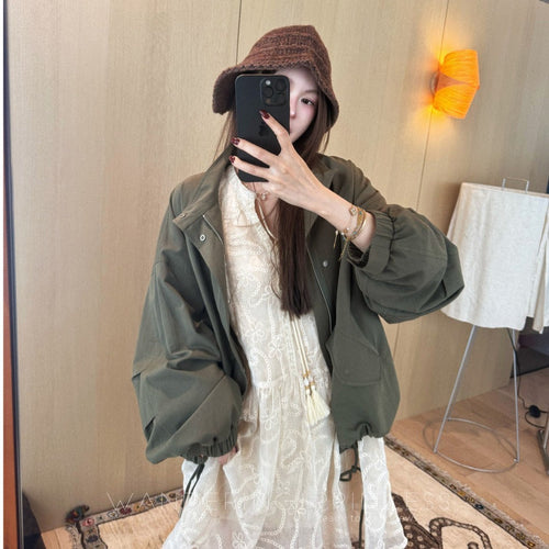 Damen Oversize Utility-Jacke mit Ballonärmeln und Kordelzug Echoarchiv