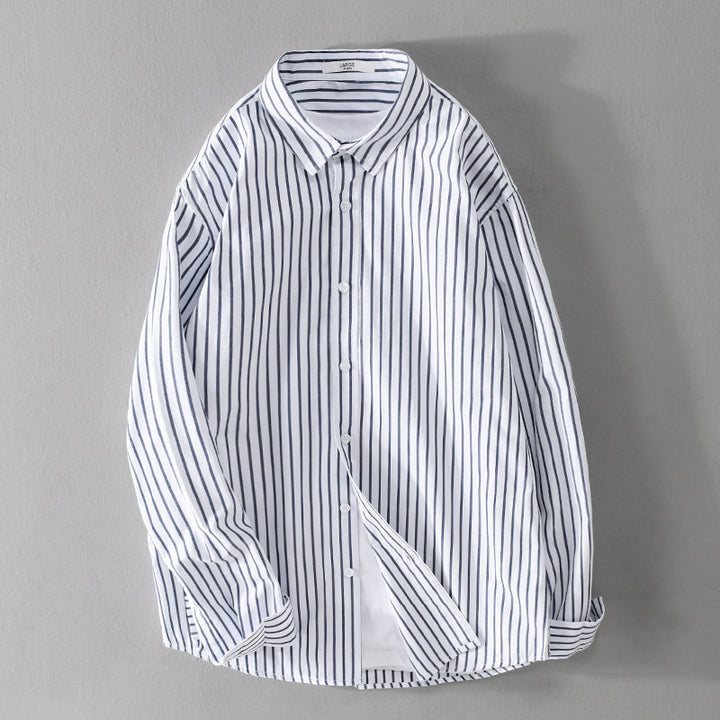 Herren Gestreiftes Oversize-Hemd aus leichter Baumwollmischung mit Kentkragen Echoarchiv