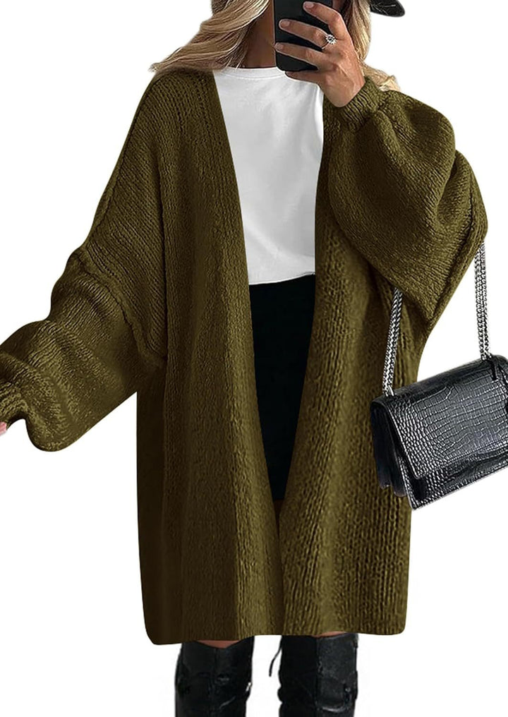 Damen Oversize Strickcardigan mit weiten Ballonärmeln und offener Front Echoarchiv