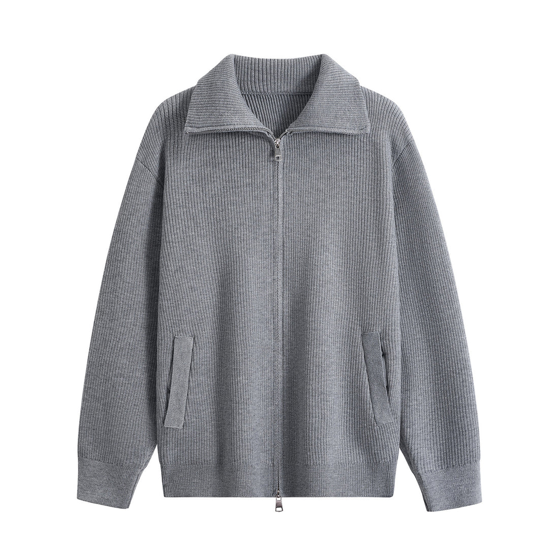 Herren Strick-Zipjacke mit Stehkragen, gerippter Struktur und Oversized-Schnitt Echoarchiv