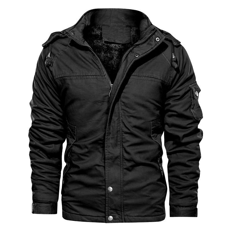 Herren robustes Canvas-Militärblouson mit wärmender Teddyfutter‑Innenlage und Kapuze Echo Archiv