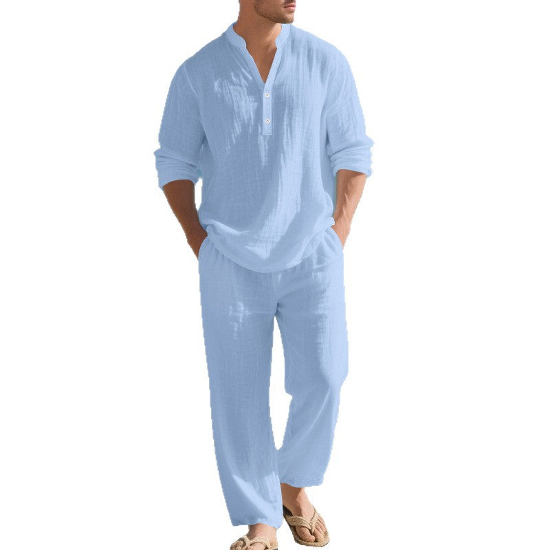 Herren Freizeit-Loungewear-Set mit langärmligem Hemd und bequemen Jogginghosen Echoarchiv