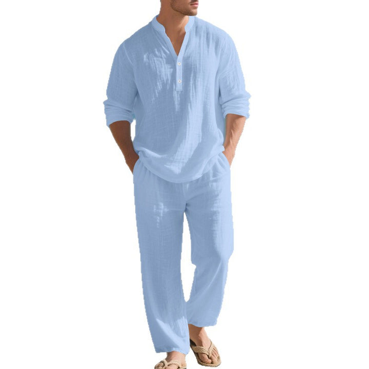 Herren Freizeit-Loungewear-Set mit langärmligem Hemd und bequemen Jogginghosen Echoarchiv
