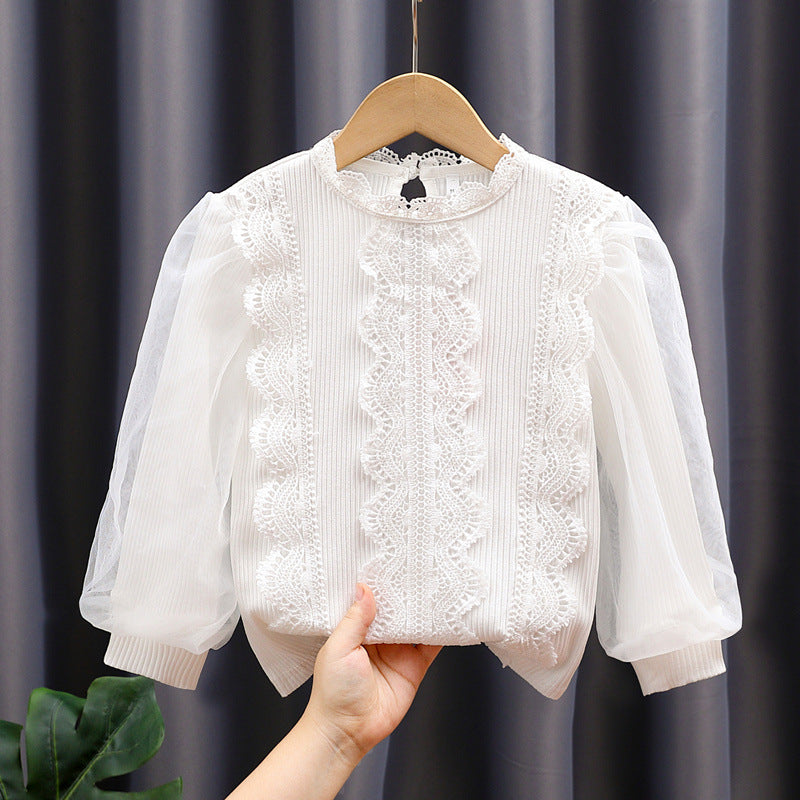 Mädchen elegante Bluse mit romantischem Spitzenbesatz Echo Archiv