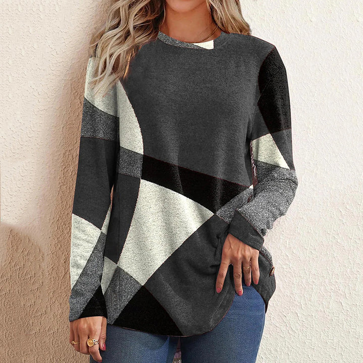 Damen nan Langarmshirt mit grafischem Print, Rundhalsausschnitt und geschwungenem Saum Echo Archiv