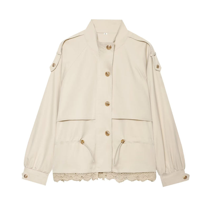 Damen leichte Parka-Jacke mit Kordelzug und Spitzensaum Echo Archiv