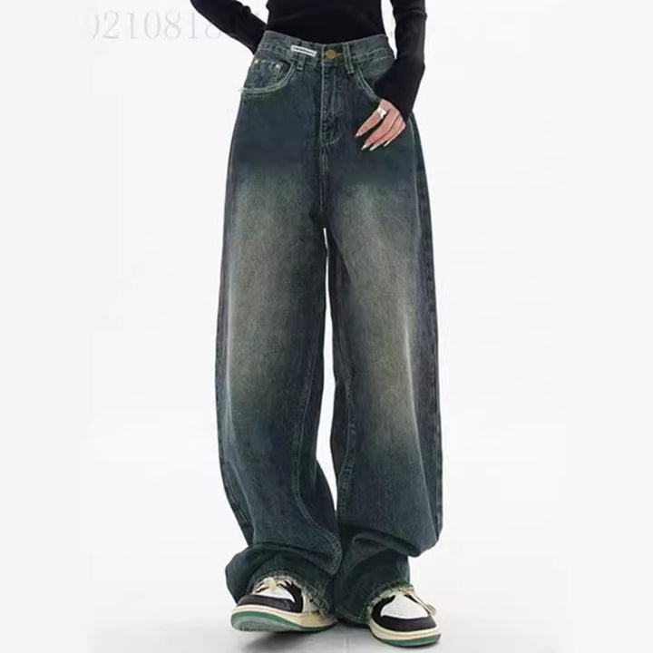 Damen nan hochgeschnittene extraweite Baggy-Jeans mit überlangem Saum und Vintageoptik Echo Archiv