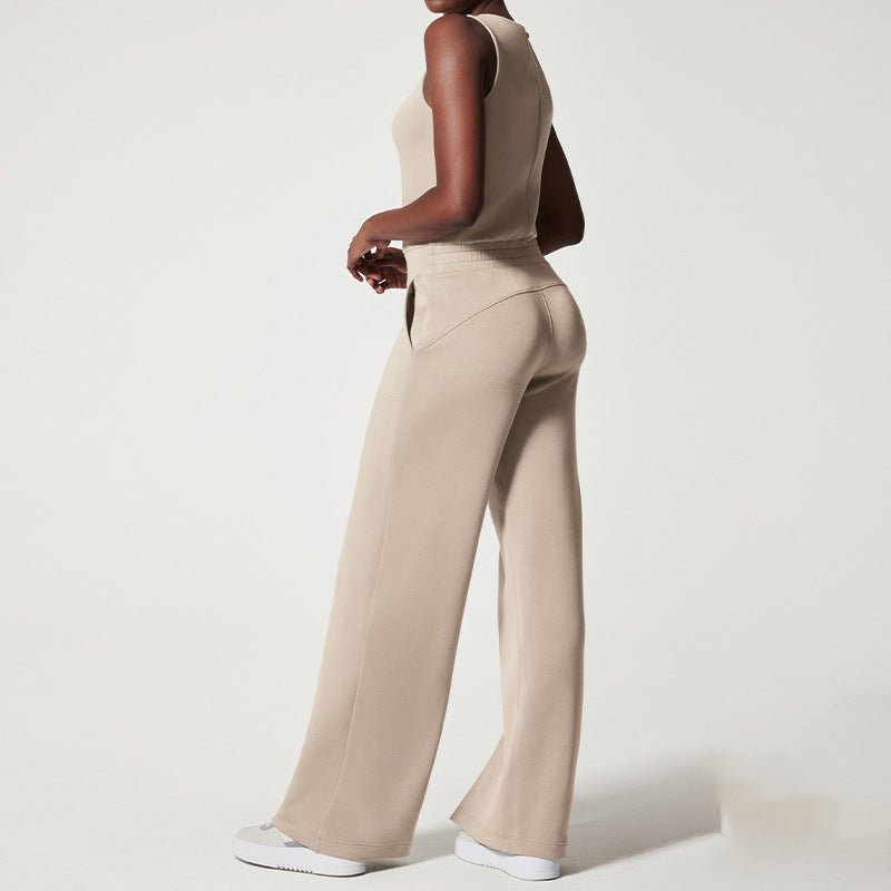 Damen nan ärmelloser Strick-Overall mit weitem Palazzo-Bein, Kordelbund und aufgesetzten Taschen Echo Archiv