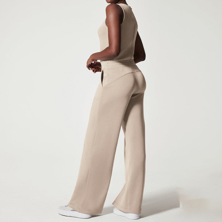 Damen nan ärmelloser Strick-Overall mit weitem Palazzo-Bein, Kordelbund und aufgesetzten Taschen Echo Archiv