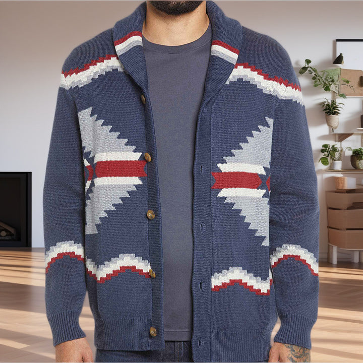 Herren Strickjacke im modernen Ethno-Design mit praktischen Knöpfen Echoarchiv