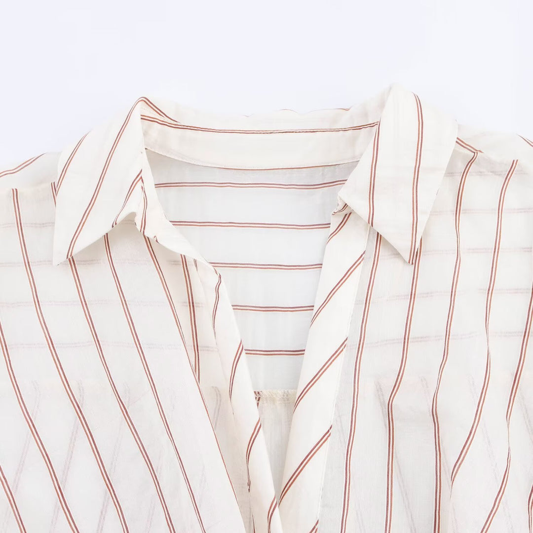 Damen Gestreifte Bluse mit Knotenfront und Hemdkragen Echo Archiv