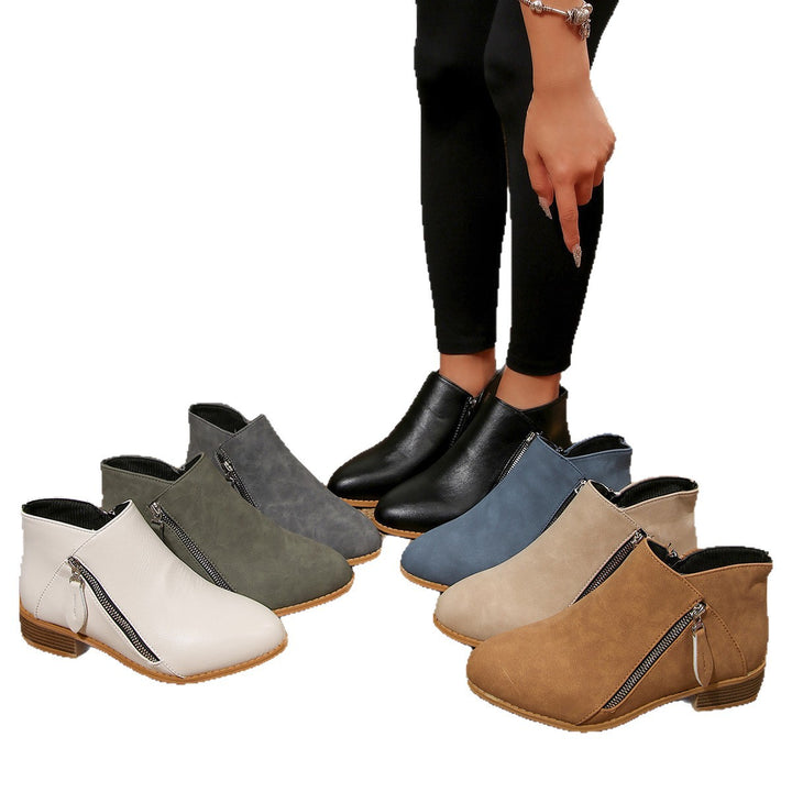 Damen Kurze Ankle-Boots mit seitlichem Reißverschluss und gestapeltem Blockabsatz Echoarchiv