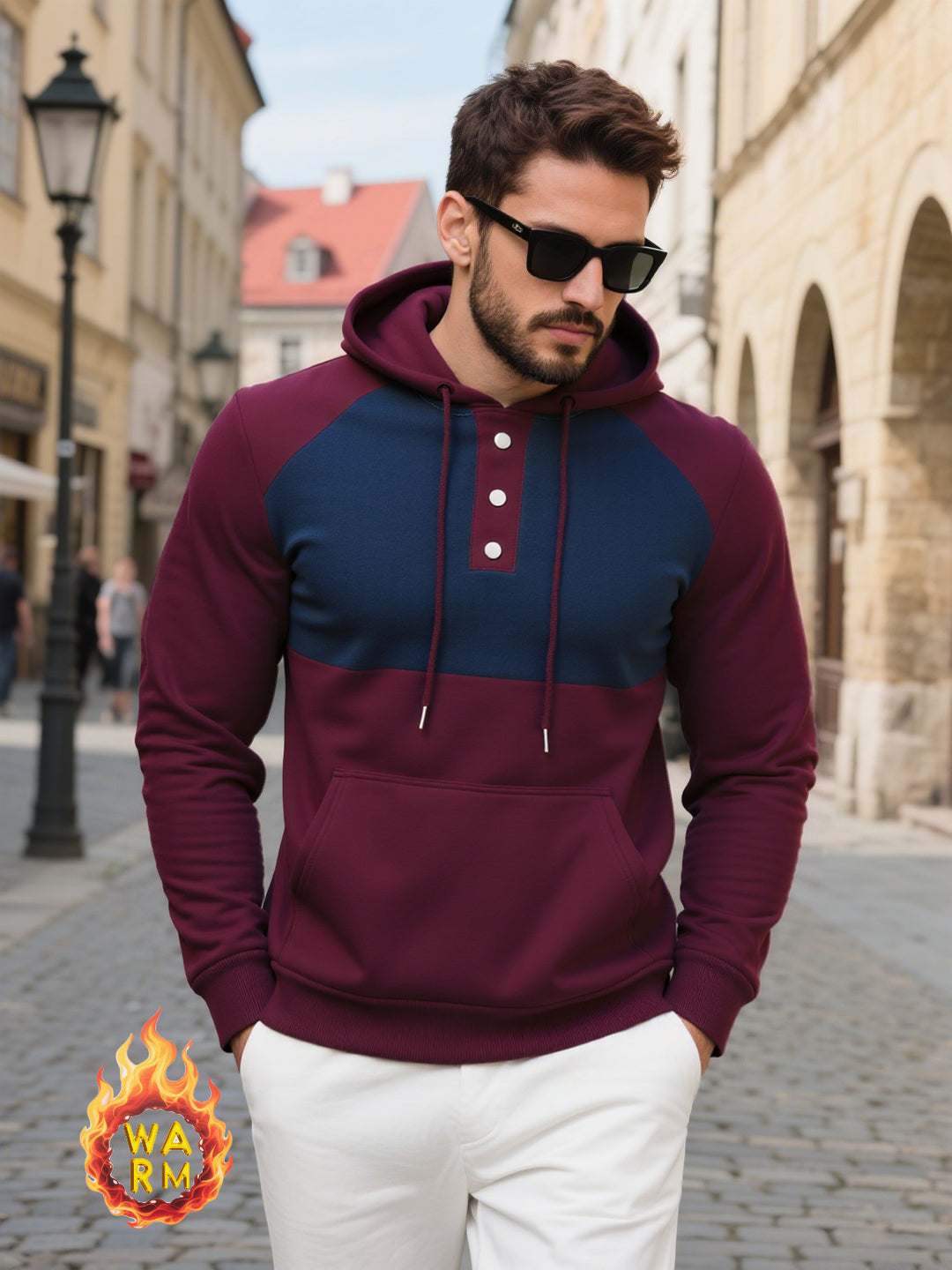 Herren modischer Kapuzenpullover mit strukturiertem Gewebe und praktischen Knopfdetails Echoarchiv