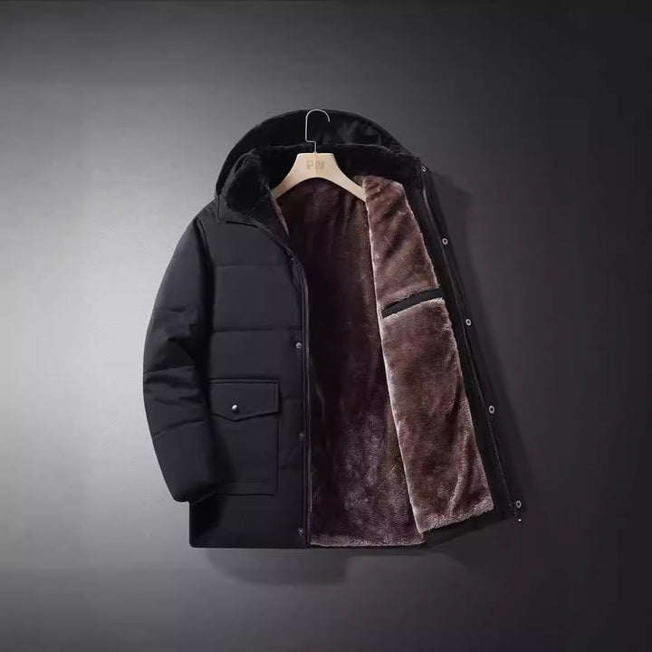 Herren Wattierte Thermojacke mit gesteppter Innenfüllung, Kunstfellkragen und Pattentaschen – Marzano