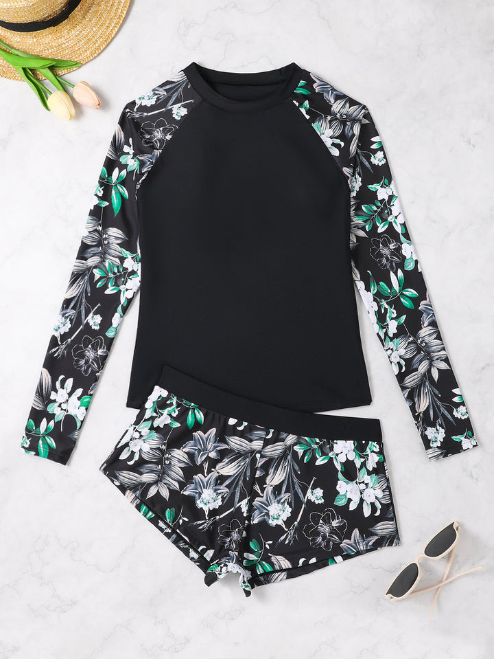 Damen Langarm Rashguard mit floralem Muster Echo Archiv