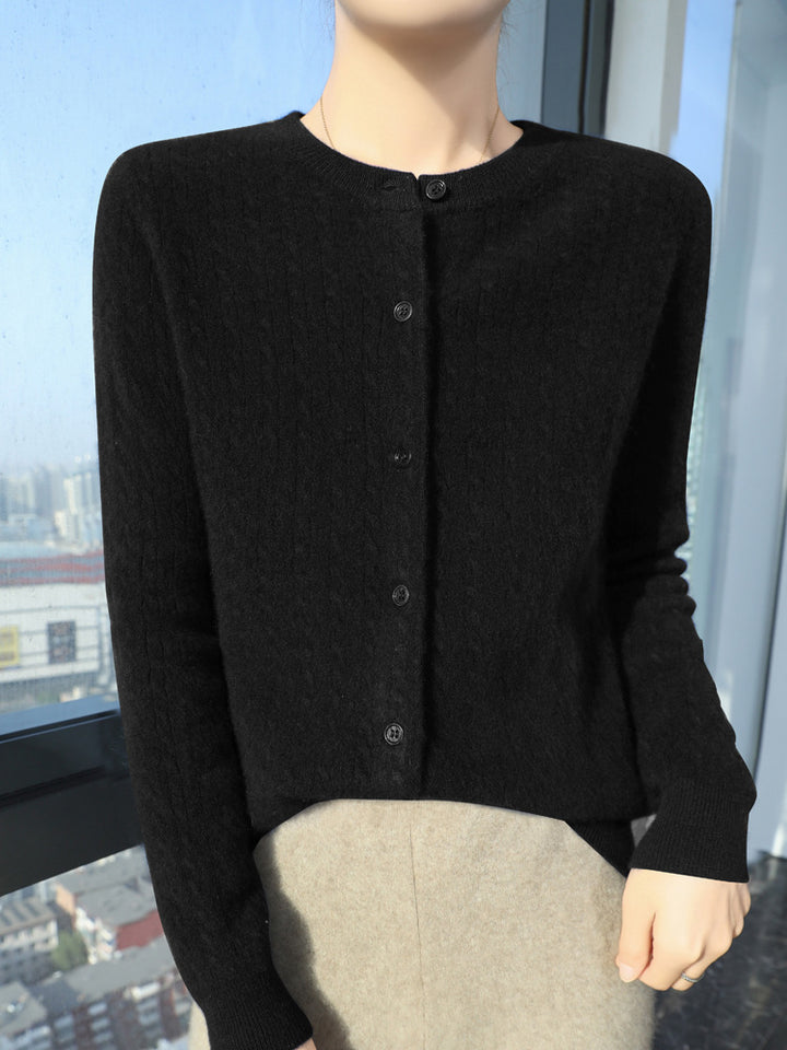 Damen Kurzgeschnitteter Feinstrick-Cardigan mit dezenter Struktur und Rundhalsausschnitt Echoarchiv