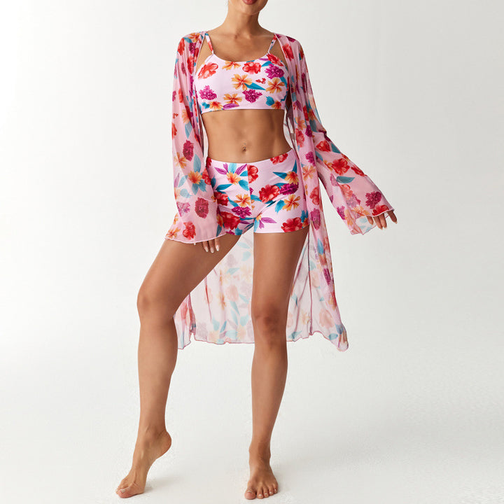 Damen Strandüberwurf mit floralem Design und hohem Schnitt Echo Archiv