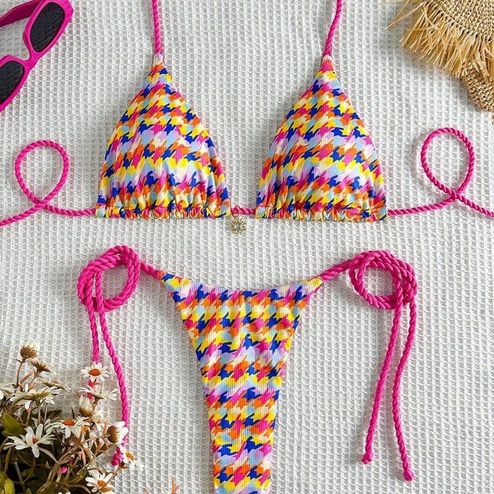Damen Triangel-Bikini mit buntem Geometrie-Muster Echo Archiv