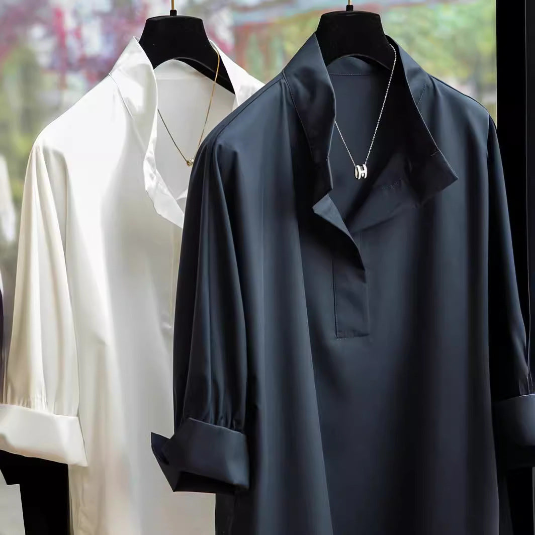 Damen Elegante und fließende Bluse mit Stehkragen Echoarchiv
