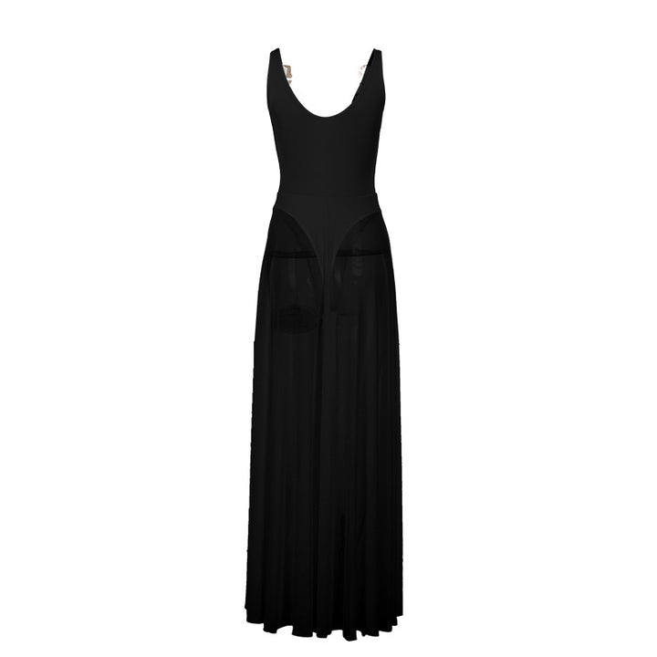 Damen Stilvolles Maxikleid mit transparentem Rock und elegantem V-Ausschnitt Echo Archiv