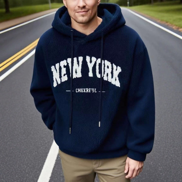Herren kuscheliger Fleece-Kapuzenpullover mit sportlichem Schriftzug Echoarchiv