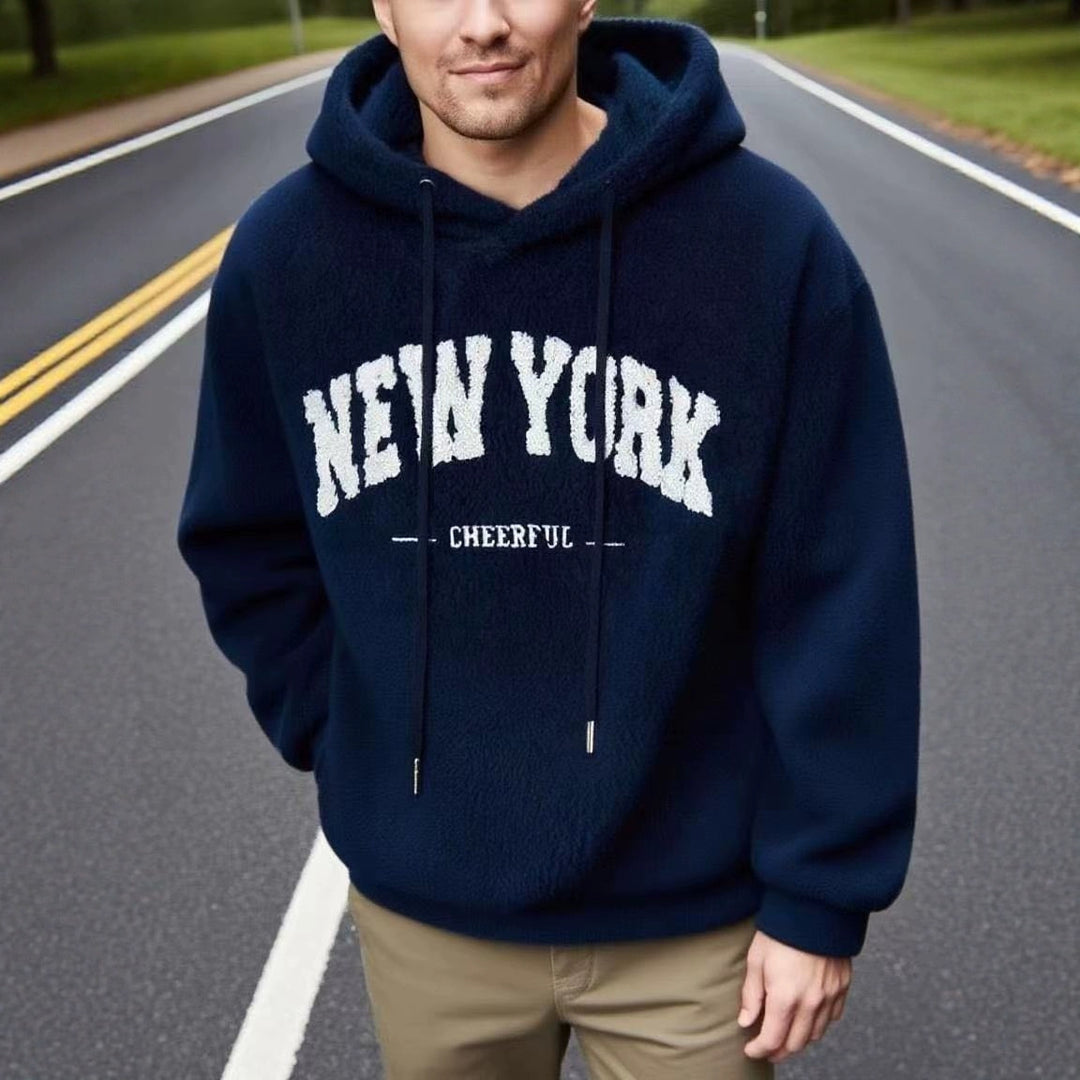 Herren nan kuscheliger Fleece-Hoodie mit Relief-Logo, Kordelzug und Kängurutasche Echo Archiv