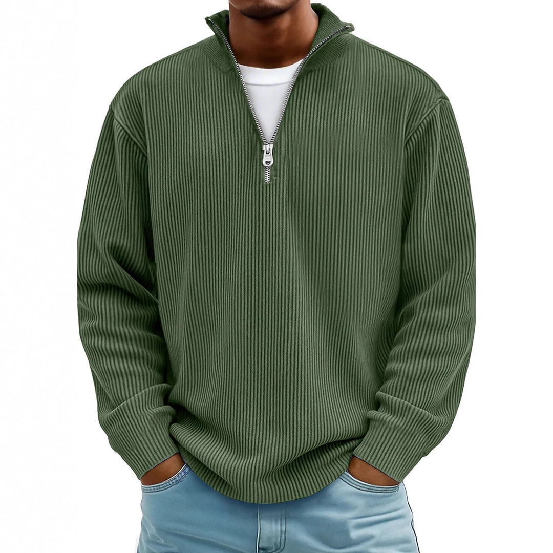 Herren nan gerippter Strickpullover mit halbem Reißverschluss und Stehkragen Echo Archiv