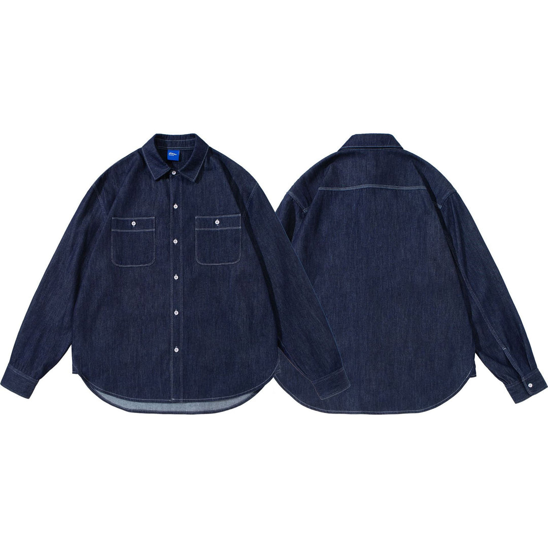 Unisex Oversize-Denim-Hemdjacke mit aufgesetzten Brusttaschen Echoarchiv
