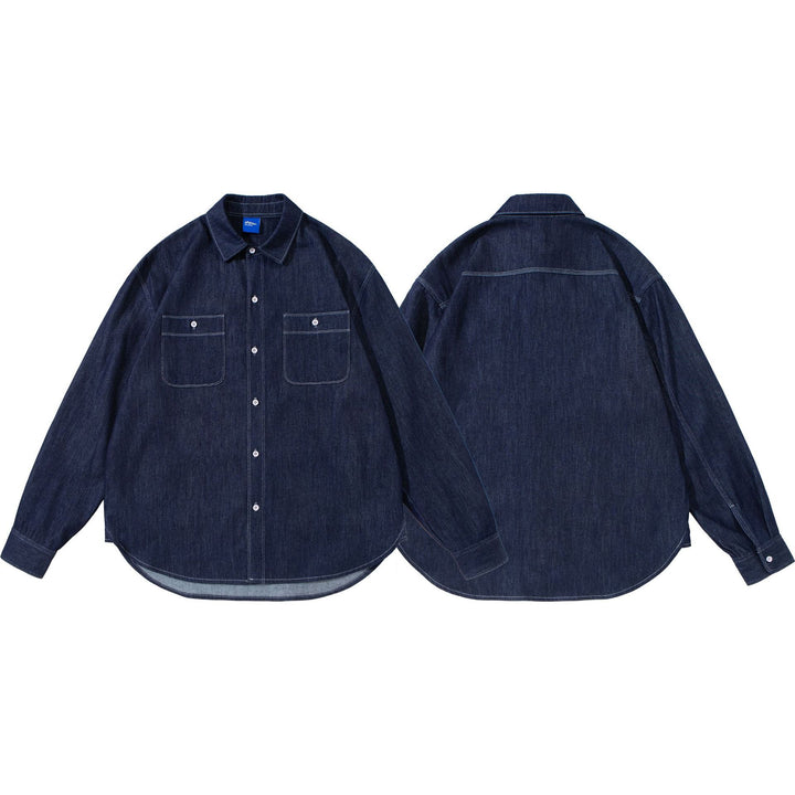 Unisex Oversize-Denim-Hemdjacke mit aufgesetzten Brusttaschen Echoarchiv
