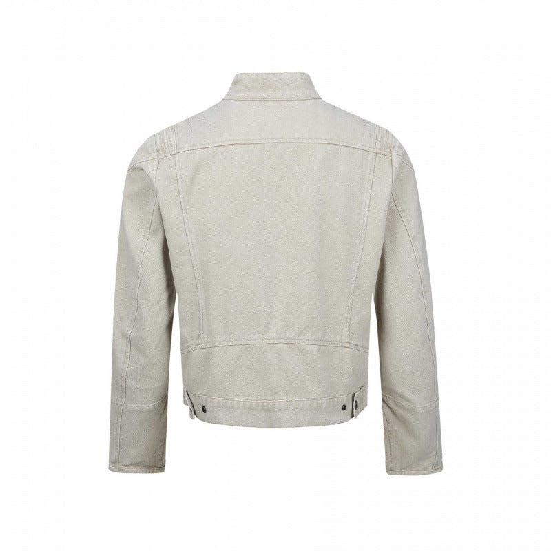 Herren Asymmetrische Kurzjacke im Biker-Stil mit Stehkragen und schrägem Metallreißverschluss Echo Archiv